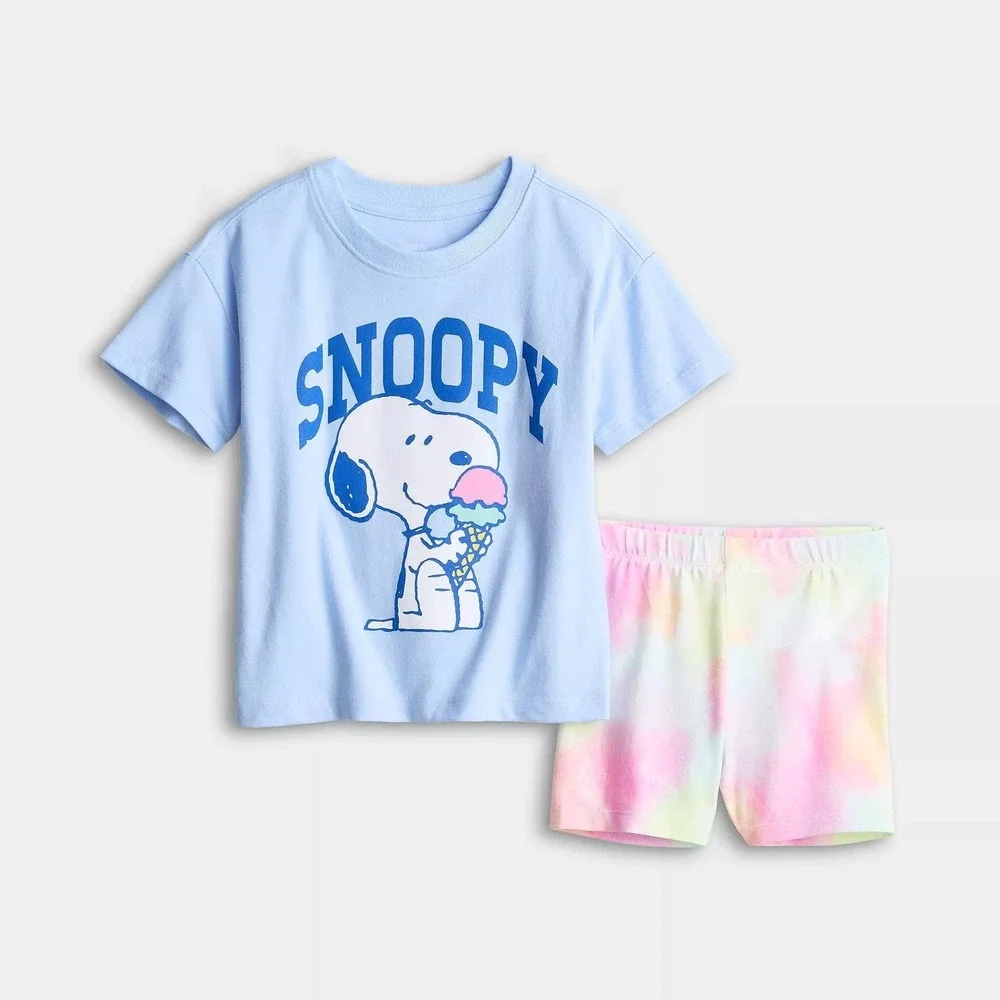 Kohl's Jumping Beans Girl's Snoopy Oversized Tee & Bike Shorts Set - Size 8